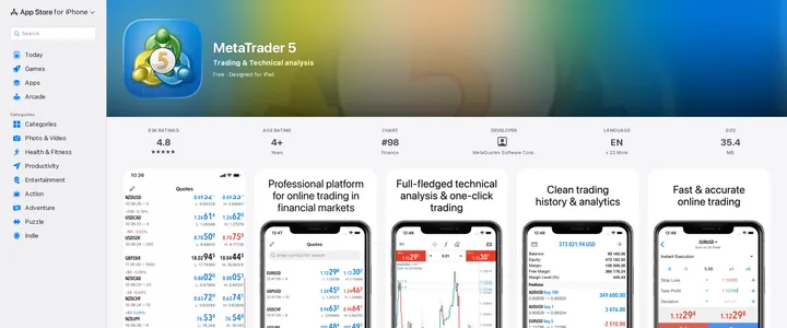 MetaTrader 5 on Apple's App Store, the platform XM clients use to trade
